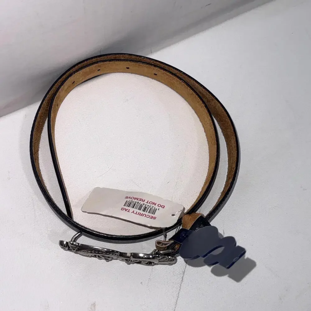 90’s Y2K J.‎ G. Hook BLACK LEATHER SILVER SWIRL WESTERN BUCKLE BELT Small NWT
